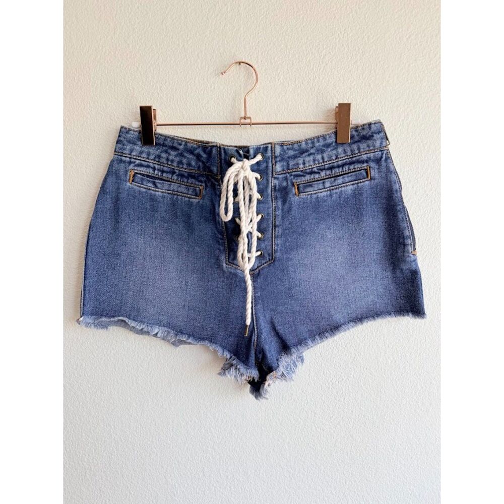 BDG Lace Up Denim Micro Shorts with Nautical Rope Tie size in Blue size 28